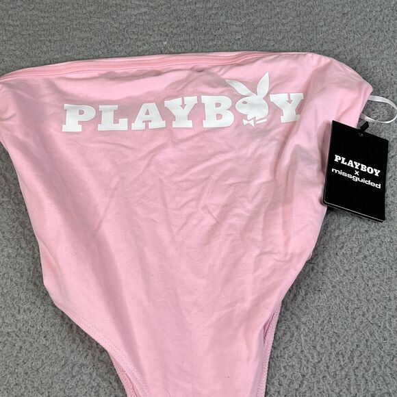 Playboy x Missguided Bodysuit Womens Medium Pink Logo Streetwear - Picture 2 of 13